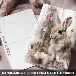 Postcard Print Bunny Floral | Shabby Chic | Single Postcard | A6 | 4x6 | Glossy finish | Rounded Corners | Penpals | Printed | PC582