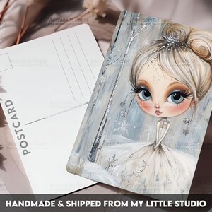Postcard Print Whimsy Girl Winter Junk Journal | Single Postcard | A6 | 4x6 | Glossy finish | Rounded Corners | Penpals | Printed | PC597