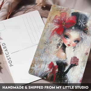Postcard Print Whimsy Girl Retro Junk Journal | Single Postcard | A6 | 4x6 | Glossy finish | Rounded Corners | Penpals | Printed | PC600