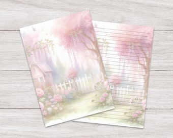 Writing Paper A5 Pink Cottage Sakura Garden | Summer | Cute Letter Stationery | Penpals | Lined or Blank | Printed & Shipped |For Kids |Gift