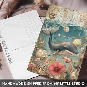 Postcard Print Blue Whale Retro | Nautical | Single Postcard | A6 | 4x6 | Glossy finish | Rounded Corners | Penpals | Printed | PC515