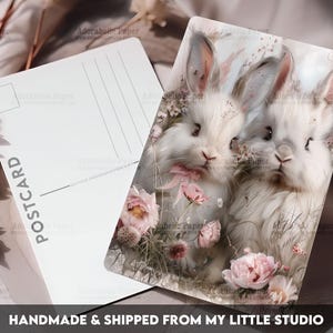 Postcard Print 2 Bunnies | Shabby Chic | Single Postcard | A6 | 4x6 | Glossy finish | Rounded Corners | Penpals | Printed & Shipped | PC584