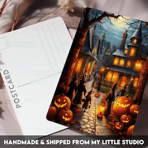 Postcard Print Halloween Witch Town | Single Postcard | A6 | 4x6 | Glossy finish | Rounded Corners | Penpals | Printed & Shipped | PC549