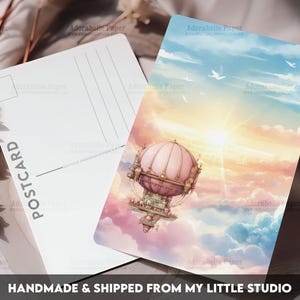 Postcard Print Steampunk Air Balloon | Pastel | Single Postcard | A6 | Glossy finish | Rounded Corners | Penpals | Printed | PSC114-3