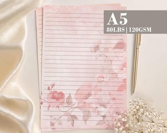 A5 Pink Floral Stationery – Lined Journal Writing Paper, Snail Mail