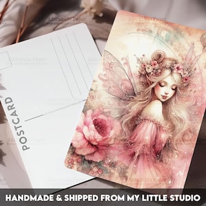 Postcard Print Vintage Pink Fairy | Single Postcard | A6 | Glossy finish | Rounded Corners | Postcrossing | Penpals |Printed | PSC019