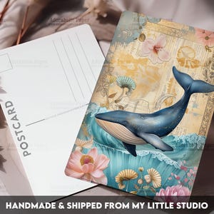 Postcard Print Blue Whale Retro | Nautical | Single Postcard | A6 | 4x6 | Glossy finish | Rounded Corners | Penpals | Printed | PC514