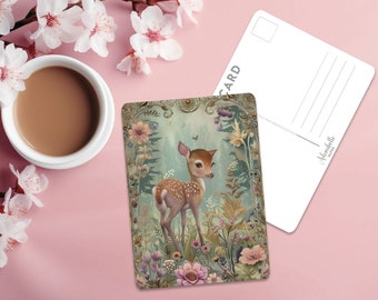 Postcard Print Woodland Baby Deer | Spring | Single Postcard | A6 | 4x6 | Glossy finish | Rounded Corners | Penpals |Printed & Shipped |Gift