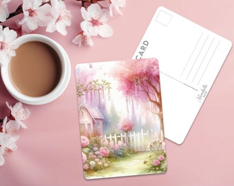 Postcard Print Sakura Garden | Shabby Chic | Single Postcard | A6 | 4x6 | Glossy finish | Rounded Corners | Penpals |Printed & Shipped |Gift