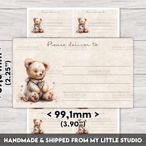 Please deliver to-labels Cute Teddy Bear 10pcs | PDT | Watercolor | Brown Beige | Address / Shipping Labels | Penpals | Printed & Shipped