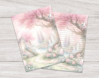 Writing Paper A5 Pink Fairy Garden | Shabby Chic | Cute Letter Stationery | Penpals | Lined or Blank | Printed & Shipped | For Kids | Gift