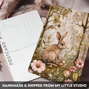 Postcard Print Woodland Spring Bunny | Single Postcard | A6 | 4x6 | Glossy finish | Rounded Corners | Penpals | Printed & Shipped | PC532