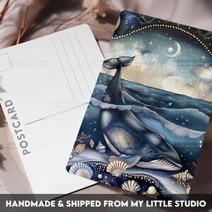 Postcard Print Moonlight Whale | Nautical | Single Postcard | A6 | 4x6 | Glossy finish | Rounded Corners | Penpals | Printed | PC508
