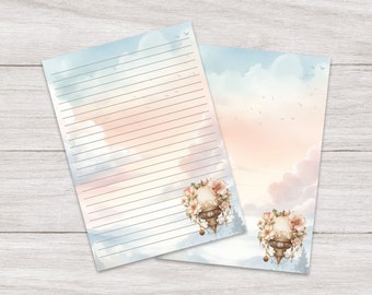 Writing Paper A5 Steampunk Air Balloon | Pastel | Cute Letter Stationery | Penpals | Lined or Blank | Printed & Shipped | For Kids | Gift