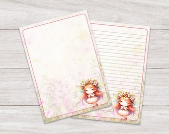 Writing Paper A5 Pink Garden Fairy | Kawaii Girl | Cute Letter Stationery | Penpals | Lined or Blank | Printed & Shipped | For Kids | Gift