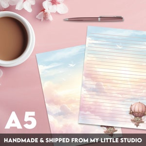 Writing Paper A5 Steampunk Air Balloon | Pastel | Cute Letter Stationery | Penpals | Lined or Blank | Printed & Shipped | For Kids | Gift