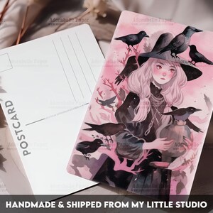 Postcard Print Pink Witch | Halloween | Single Postcard | A6 | 4x6 | Glossy finish | Rounded Corners | Penpals | Printed & Shipped | PC540