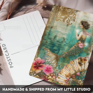 Postcard Print Mermaid Retro | Nautical | Single Postcard | A6 | 4x6 | Glossy finish | Rounded Corners | Penpals | Printed & Shipped | PC522
