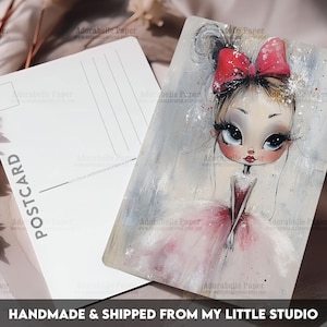 Postcard Print Whimsy Girl Retro Ballerina | Single Postcard | A6 | 4x6 | Glossy finish | Rounded Corners | Penpals | Printed | PC599
