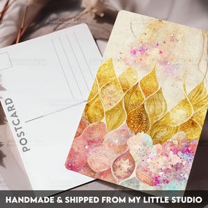 Postcard Print Mermaid Scales | Gold Pink | Single Postcard | A6 | 4x6 | Glossy finish | Rounded Corners | Penpals | Printed | PC504