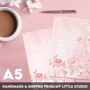 Writing Paper A5 Pink Flowers | Retro Shabby Chic | Cute Letter Stationery | Penpals | Lined or Blank | Printed & Shipped | For Kids | Gift