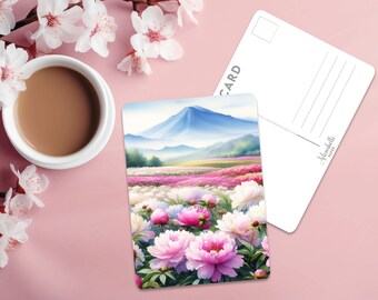 Postcard Print Peony Mountain | Meadow | Single Postcard | A6 | 4x6 | Glossy finish | Rounded Corners | Penpals | Printed & Shipped | Gift