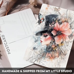 Postcard Print Victorian Top Hat Girl | Retro Shabby Chic | Single Postcard | A6 | 4x6 | Glossy finish | Rounded Corners | Printed | PC606