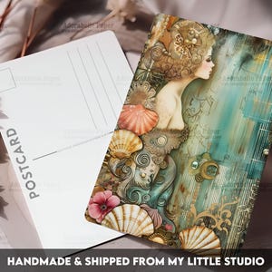 Postcard Print Mermaid Retro | Nautical | Single Postcard | A6 | 4x6 | Glossy finish | Rounded Corners | Penpals |Printed & Shipped | PC524