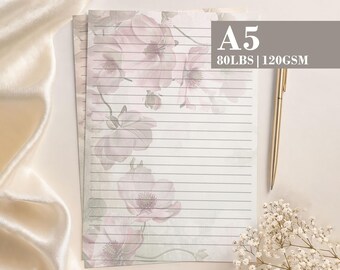 A5 Pink Beige Floral Stationery – Journal Writing Paper Kit, Pen Pal