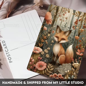 Postcard Print Woodland Fox | Retro| Single Postcard | A6 | 4x6 | Glossy finish | Rounded Corners | Penpals | Printed & Shipped | PC535