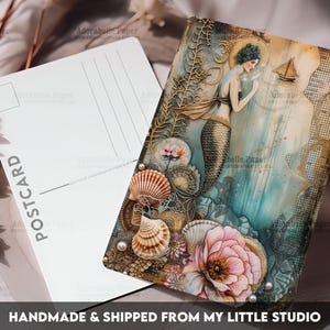 Postcard Print Mermaid Retro | Nautical | Single Postcard | A6 | 4x6 | Glossy finish | Rounded Corners | Penpals |Printed & Shipped | PC518
