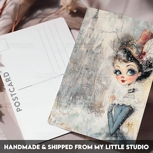 Postcard Print Whimsy Girl Retro Junk Journal | Single Postcard | A6 | 4x6 | Glossy finish | Rounded Corners | Penpals | Printed | PC593