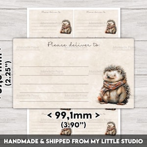 Please deliver to-labels Cute Hedgehog | PDT | Watercolor | Retro | Brown Beige | Address / Shipping Labels | Penpals | Printed & Shipped