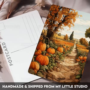 Postcard Print Halloween Fall Pumpkin field | Single Postcard | A6 | 4x6 | Glossy finish | Rounded Corners | Penpals | Printed | PC551