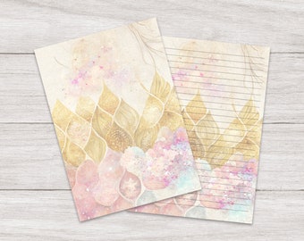 Writing Paper A5 Mermaid Scales | Gold Pink Teal | Cute Letter Stationery | Penpals | Lined or Blank | Printed & Shipped | For Kids | Gift