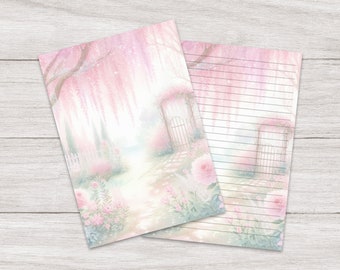 Writing Paper A5 Pink Willow Fairy Garden | Summer | Cute Letter Stationery | Penpals | Lined or Blank | Printed & Shipped | For Kids | Gift