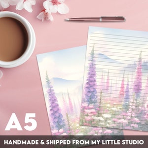 Writing Paper A5 Foxglove Field | Floral Summer | Cute Letter Stationery | Penpals | Lined or Blank | Printed & Shipped | For Kids | Gift