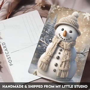 Postcard Print Christmas Winter Beige Snowman | Single Postcard | A6 | 4x6 | Glossy finish | Rounded Corners | Penpals | Printed | PC618