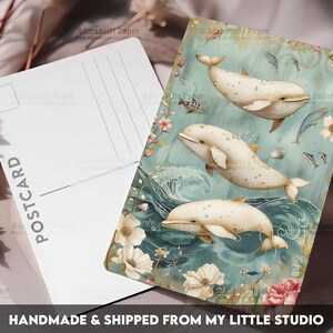 Postcard Print White Whales | Nautical | Single Postcard | A6 | 4x6 | Glossy finish | Rounded Corners | Penpals | Printed & Shipped | PC516