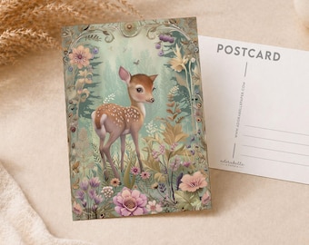 Woodland Deer Spring Forest Postcard – Stationery Set for Penpals