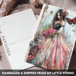 Postcard Print Victorian Girl Junk Journal | Single Postcard | A6 | 4x6 | Glossy finish | Rounded Corners | Penpals | Printed | PC603