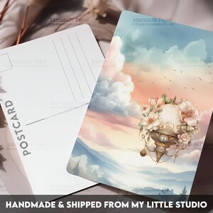 Postcard Print Steampunk Air Balloon | Pastel | Single Postcard | A6 | Glossy finish | Rounded Corners | Penpals |Printed & Shipped | PSC114