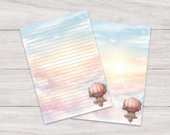 Writing Paper A5 Steampunk Air Balloon | Pastel | Cute Letter Stationery | Penpals | Lined or Blank | Printed & Shipped | For Kids | Gift