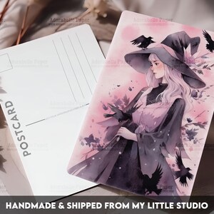 Postcard Print Pink Witch | Halloween | Single Postcard | A6 | 4x6 | Glossy finish | Rounded Corners | Penpals | Printed & Shipped | PC541