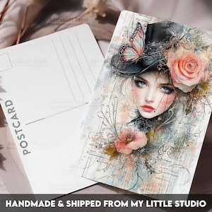Postcard Print Victorian Top Hat Girl | Shabby Chic | Goth | Single Postcard | A6 | 4x6 | Glossy finish | Rounded Corners | Printed | PC607
