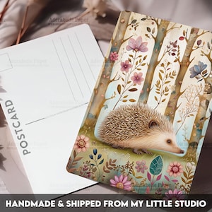 Postcard Print Woodland Hedgehog | Spring | Single Postcard | A6 | 4x6 | Glossy finish | Rounded Corners | Penpals | Printed | PC534