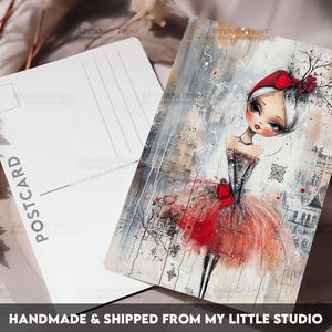 Postcard Print Whimsy Girl Retro Junk Journal | Single Postcard | A6 | 4x6 | Glossy finish | Rounded Corners | Penpals | Printed | PC596