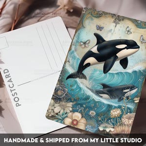 Postcard Print Ocra Whales | Nautical | Single Postcard | A6 | 4x6 | Glossy finish | Rounded Corners | Penpals | Printed & Shipped | PC509