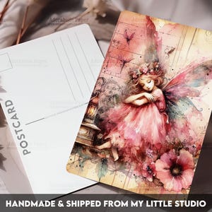 Postcard Print Vintage Pink Fairy | Single Postcard | A6 | Glossy finish | Rounded Corners | Cute Card | Penpals |Printed & Shipped | PSC018