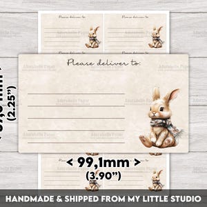 Please deliver to-labels Cute Bunny | PDT | Watercolor | Retro | Brown Beige | Address / Shipping Labels | Penpals | Printed & Shipped